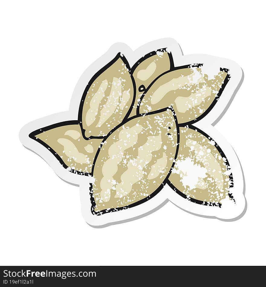 Retro Distressed Sticker Of A Cartoon Almonds