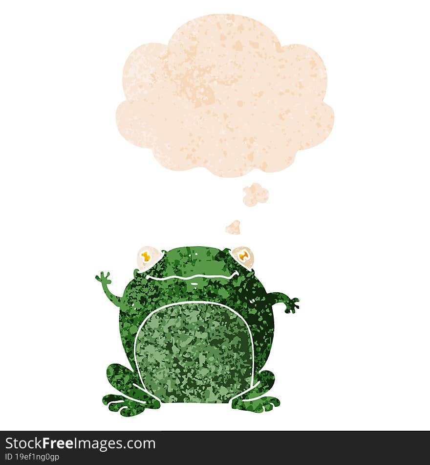 Cartoon Frog And Thought Bubble In Retro Textured Style