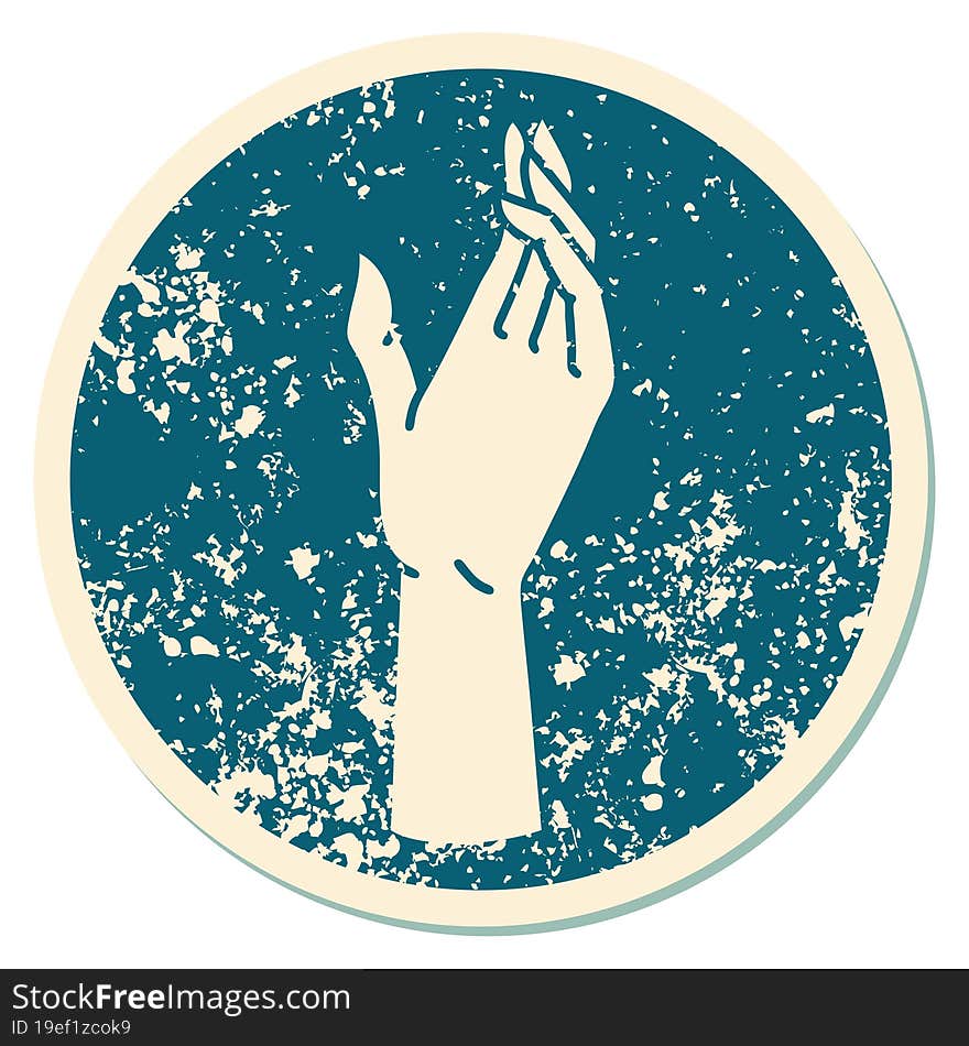 Distressed Sticker Tattoo Style Icon Of A Hand