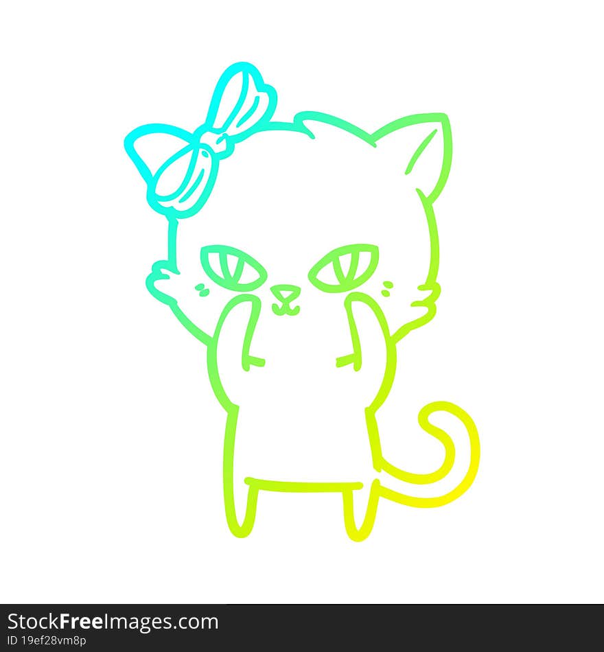 cold gradient line drawing of a cute cartoon cat