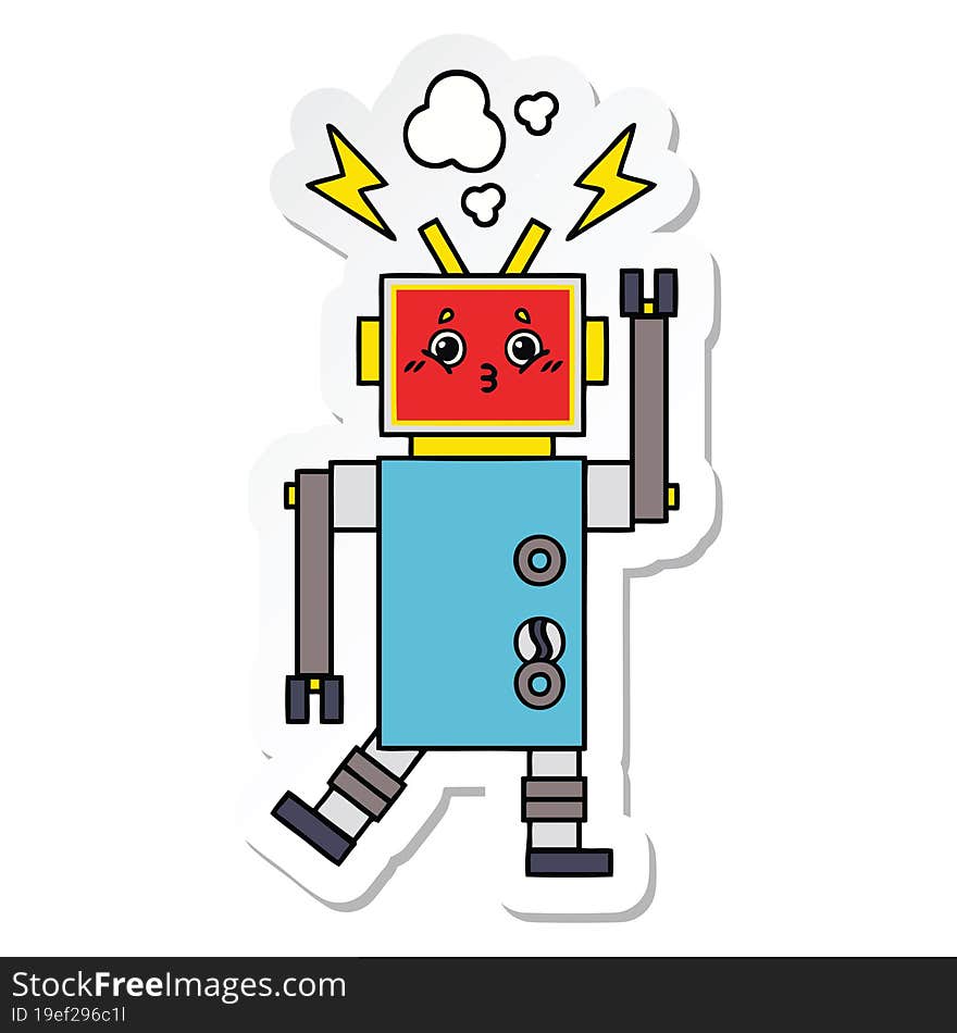 Sticker Of A Cute Cartoon Robot Malfunction