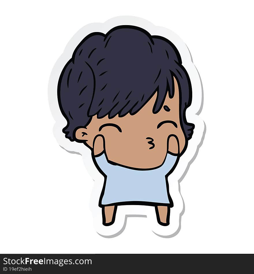 sticker of a cartoon woman thinking