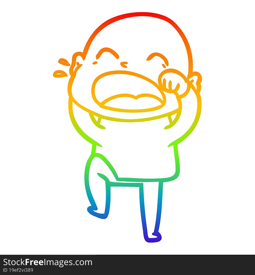 rainbow gradient line drawing cartoon shouting bald man