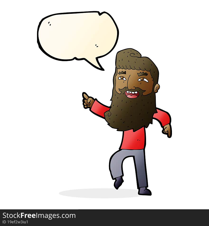 cartoon man with beard laughing and pointing with speech bubble