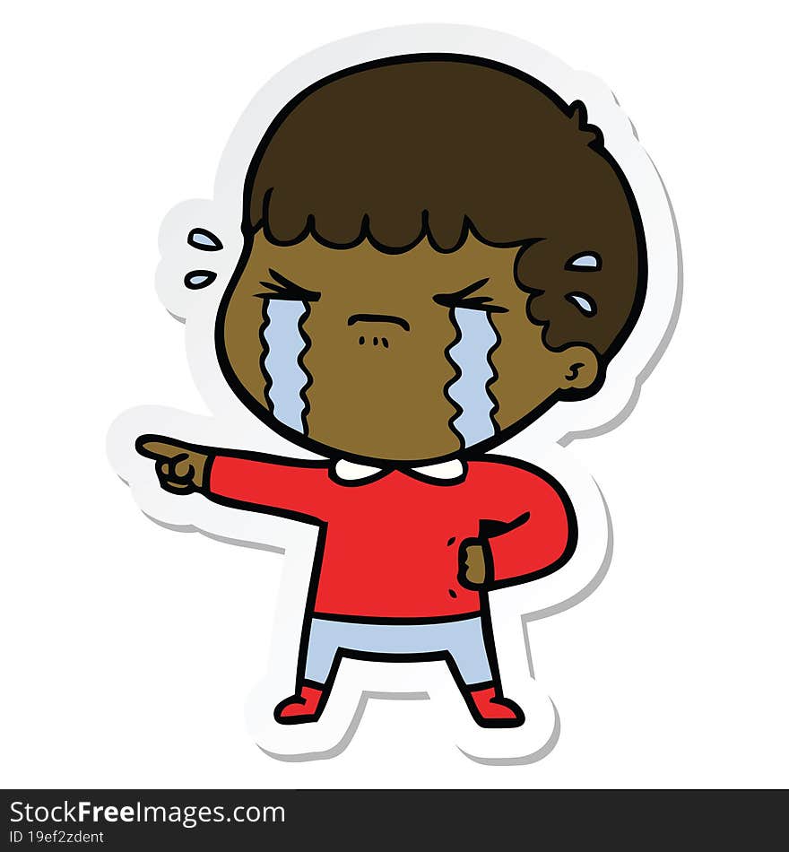 sticker of a cartoon man crying