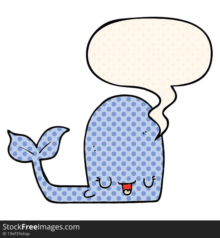 cartoon happy whale and speech bubble in comic book style