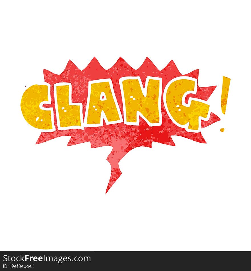 cartoon word clang and speech bubble in retro textured style