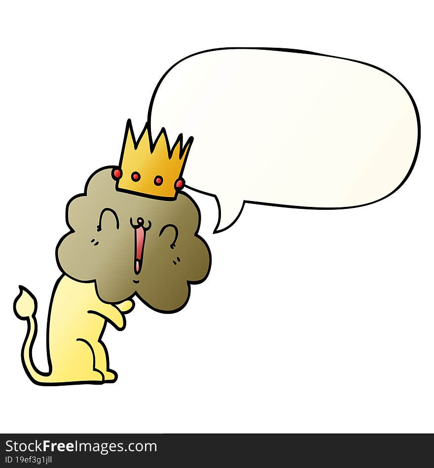 Cartoon Lion And Crown And Speech Bubble In Smooth Gradient Style