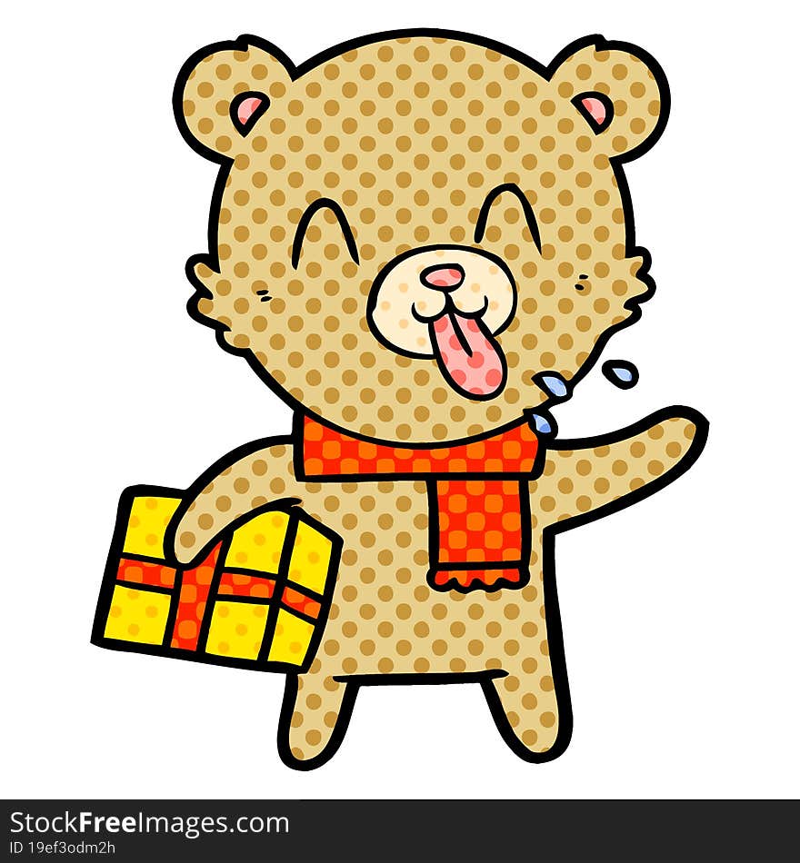 rude cartoon bear with present. rude cartoon bear with present