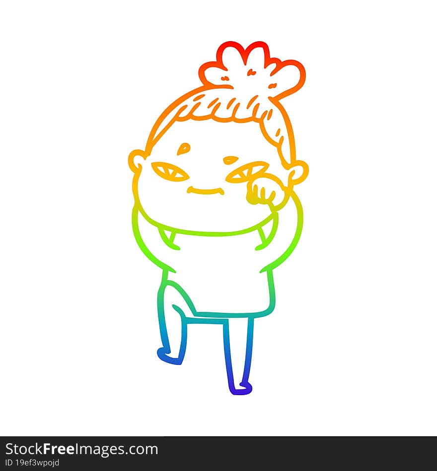 rainbow gradient line drawing of a cartoon woman