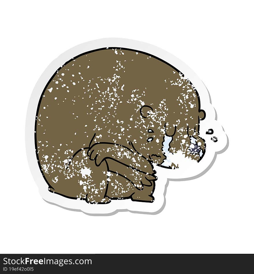 distressed sticker of a crying cartoon bear