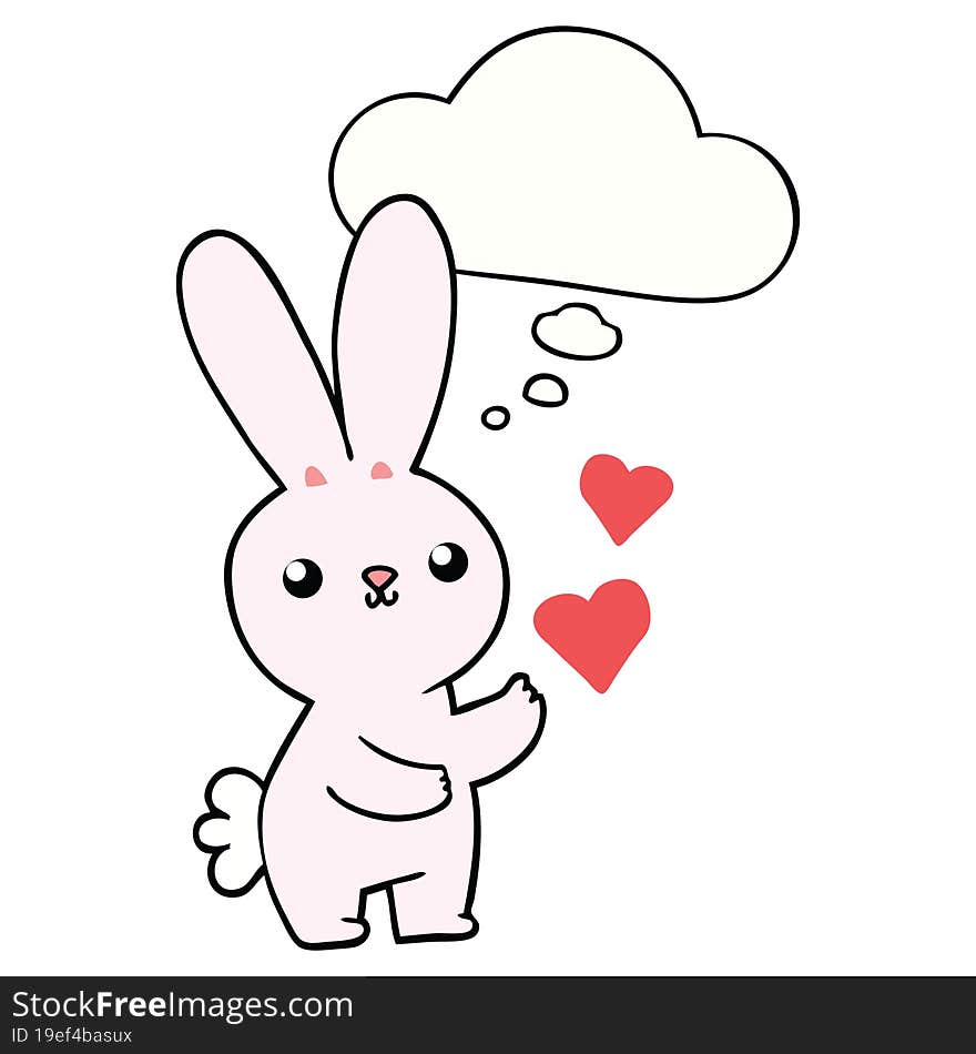 cute cartoon rabbit with love hearts with thought bubble