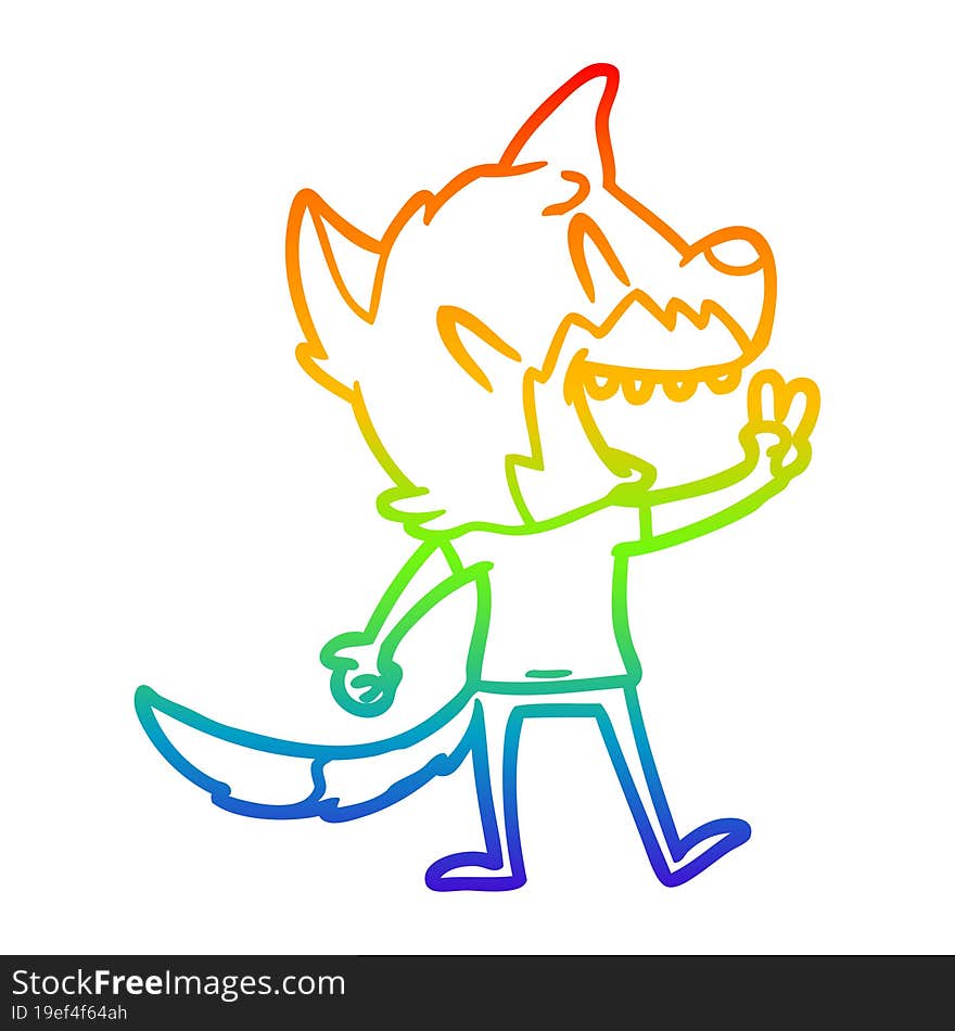 Rainbow Gradient Line Drawing Laughing Fox Cartoon