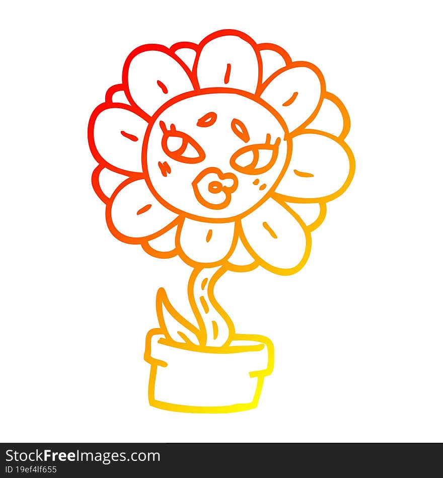 warm gradient line drawing cartoon flower pot