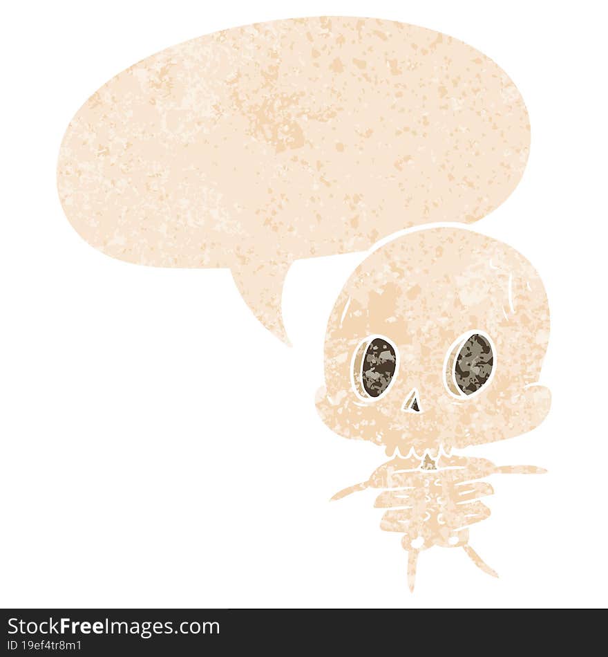 Cartoon Skeleton And Speech Bubble In Retro Textured Style