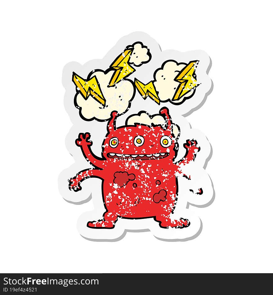 Retro Distressed Sticker Of A Cartoon Space Alien