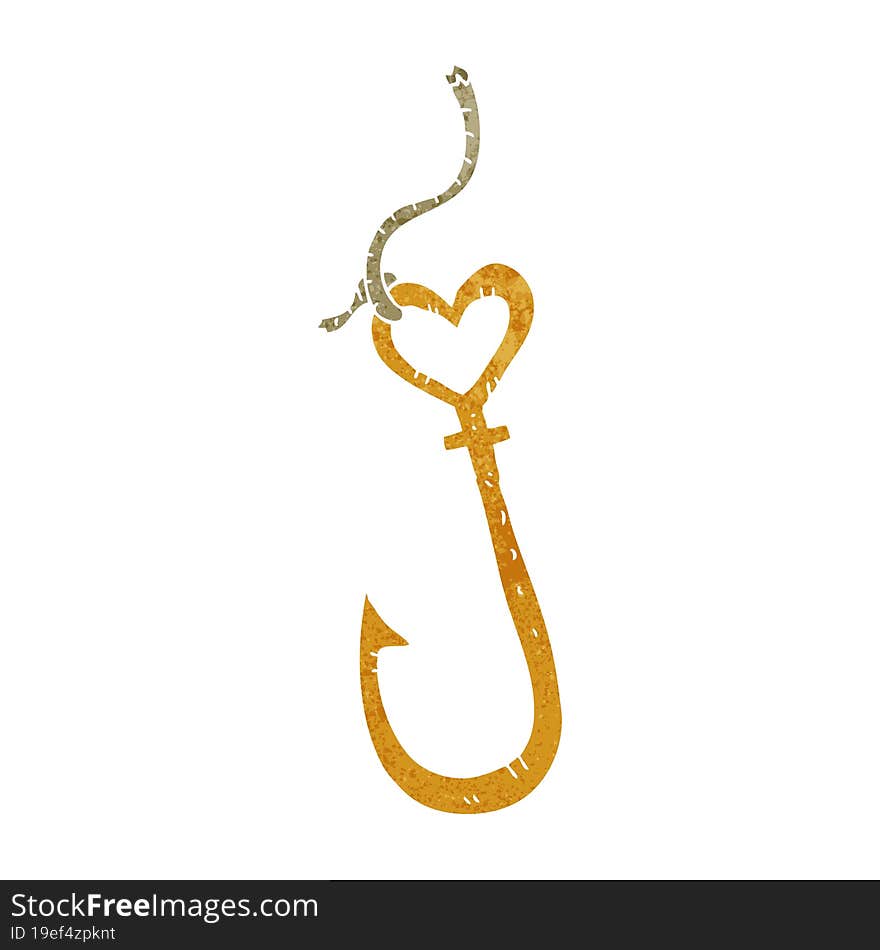 retro cartoon love heart fish hook