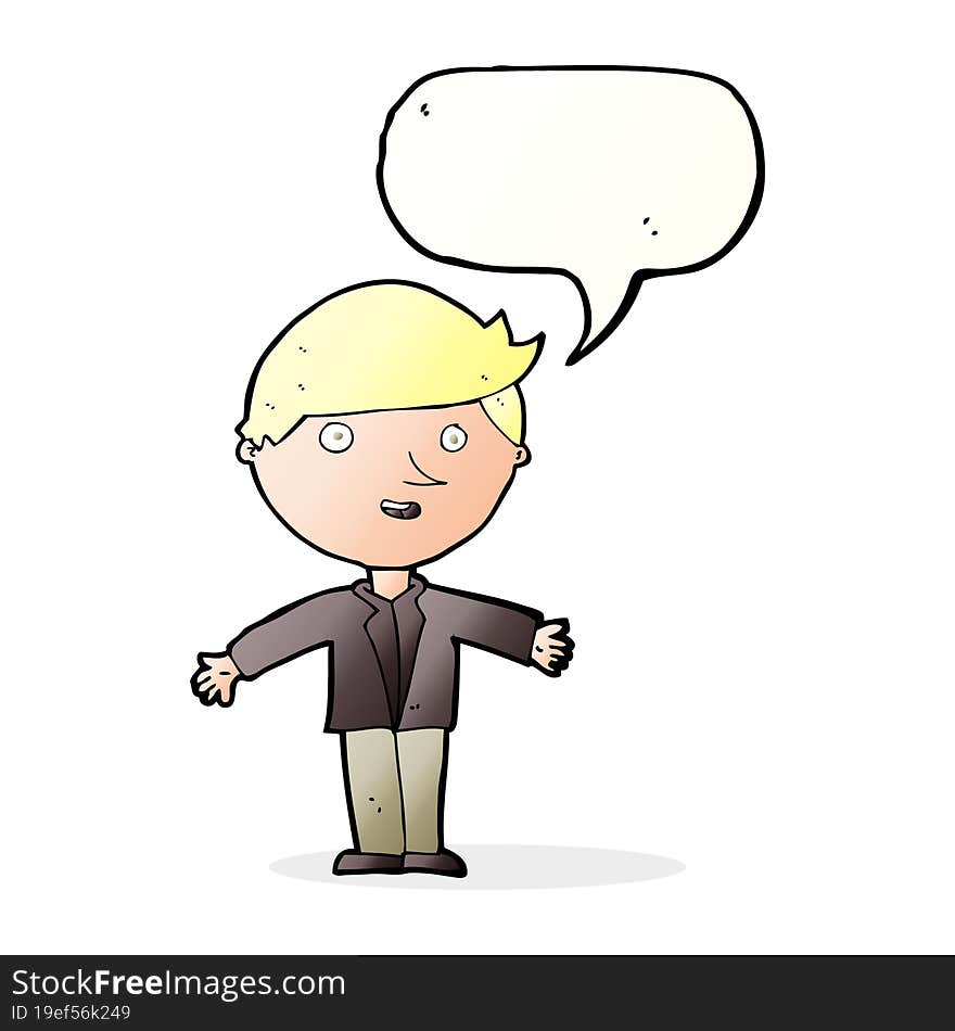 Cartoon Man In Casual Jacket With Speech Bubble