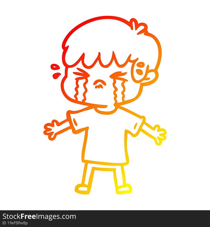 warm gradient line drawing cartoon boy crying