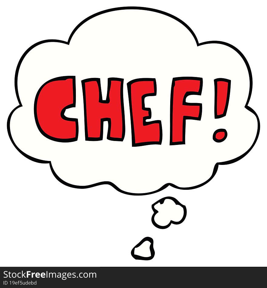 cartoon word chef with thought bubble. cartoon word chef with thought bubble