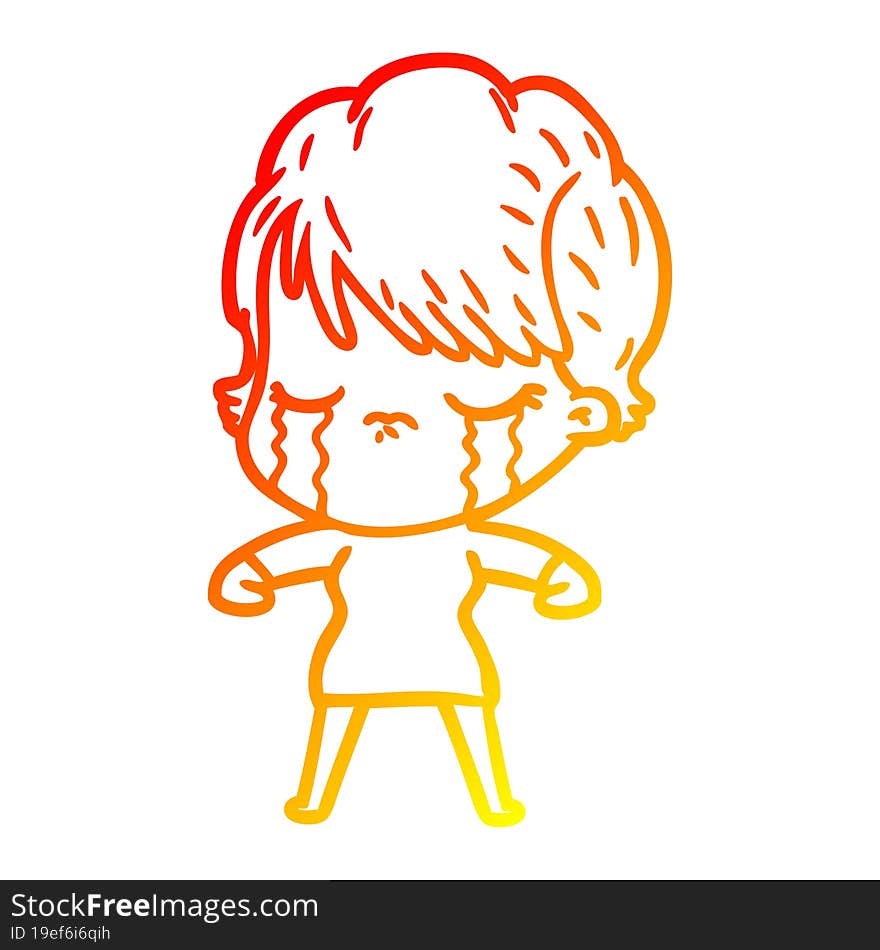 warm gradient line drawing of a cartoon woman crying