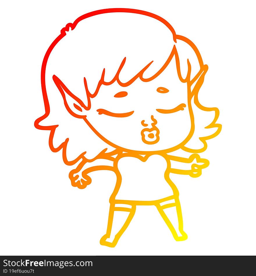 warm gradient line drawing pretty cartoon elf girl