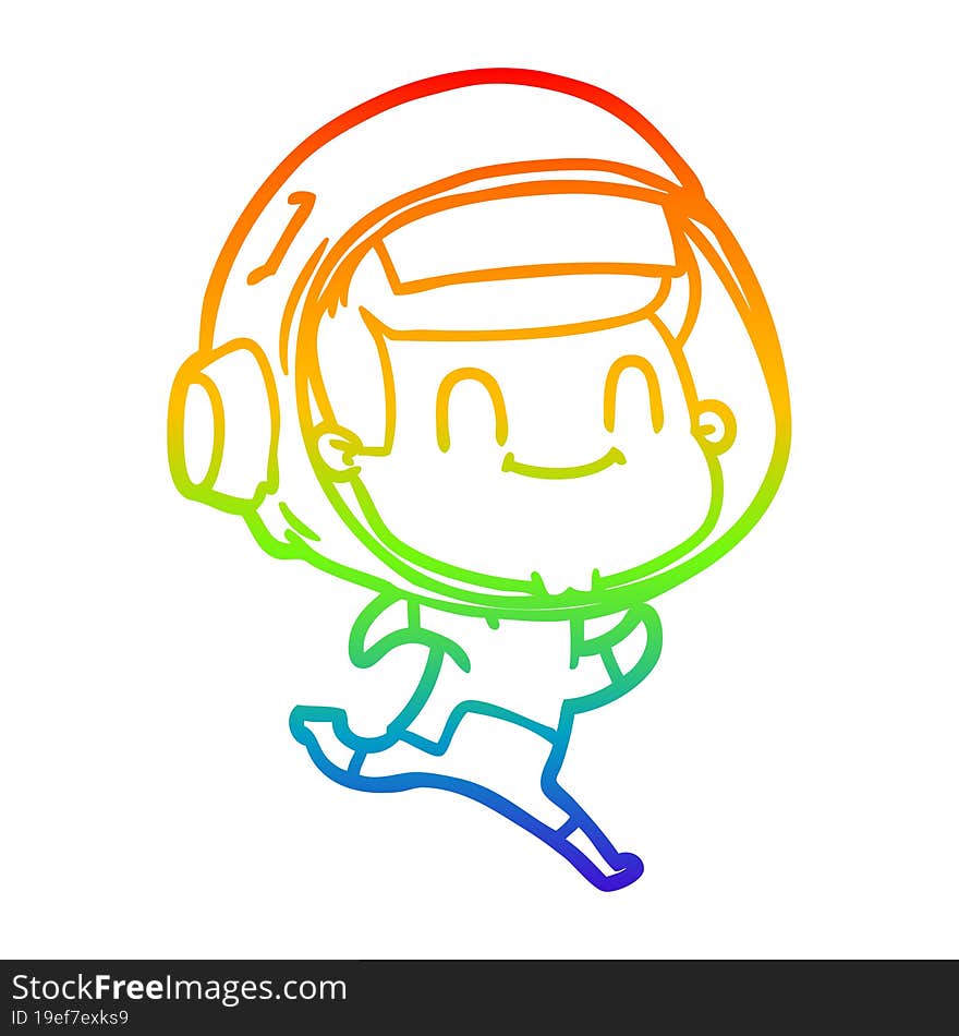 rainbow gradient line drawing happy cartoon astronaut man