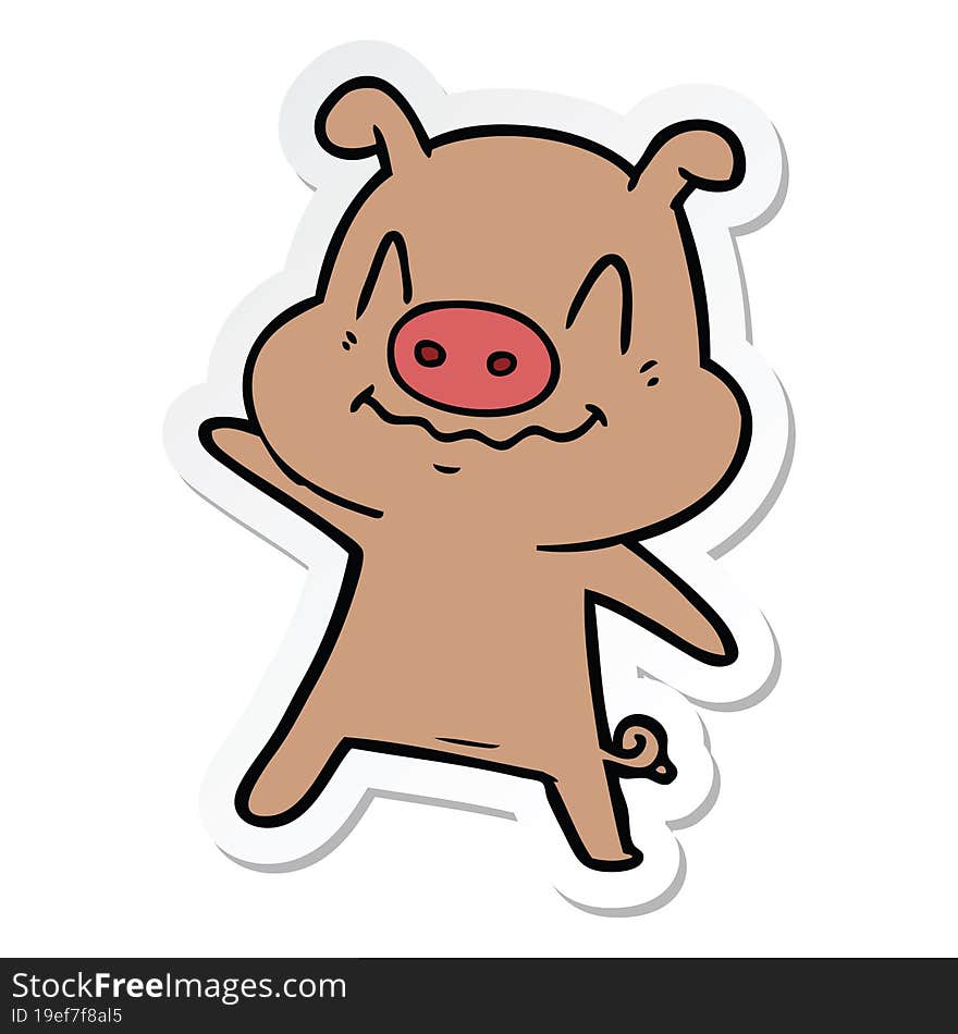 sticker of a nervous cartoon pig