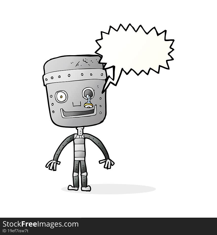 cartoon funny robot with speech bubble