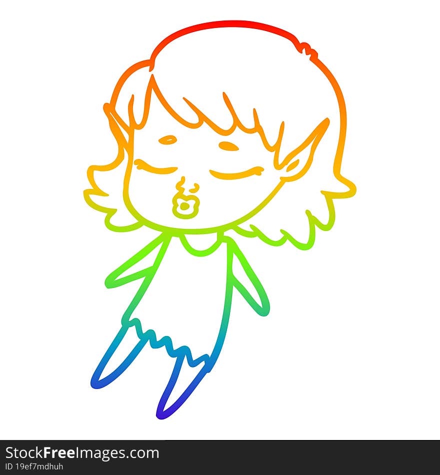 rainbow gradient line drawing pretty cartoon elf girl flying