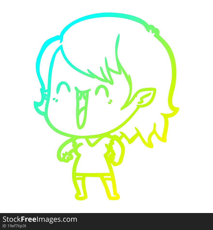 Cold Gradient Line Drawing Cute Cartoon Happy Vampire Girl