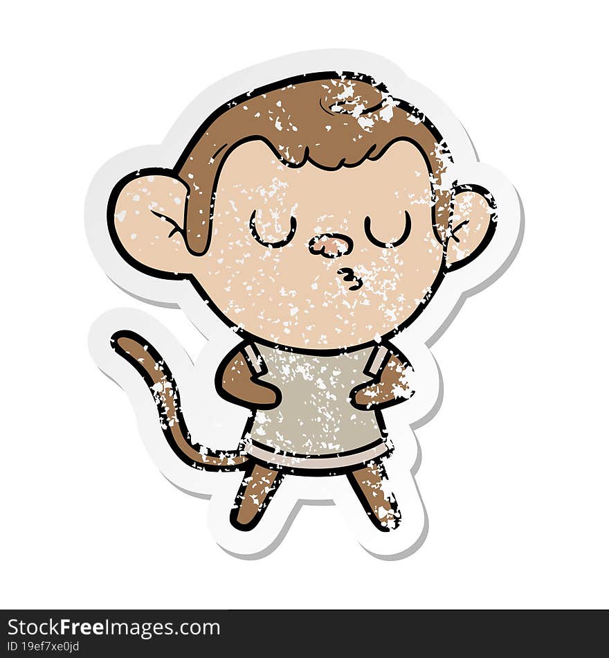 distressed sticker of a cartoon calm monkey