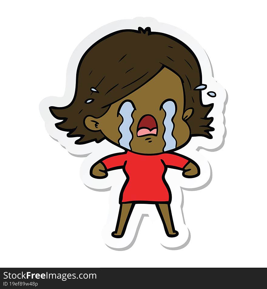 sticker of a cartoon woman crying