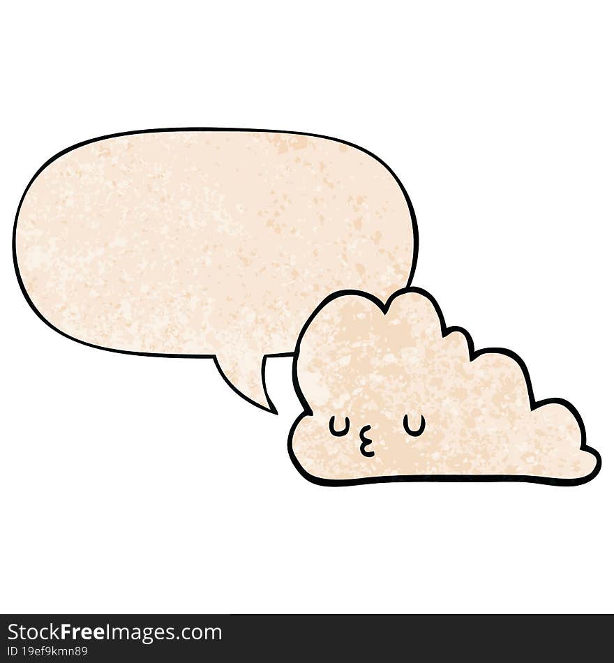 cute cartoon cloud and speech bubble in retro texture style