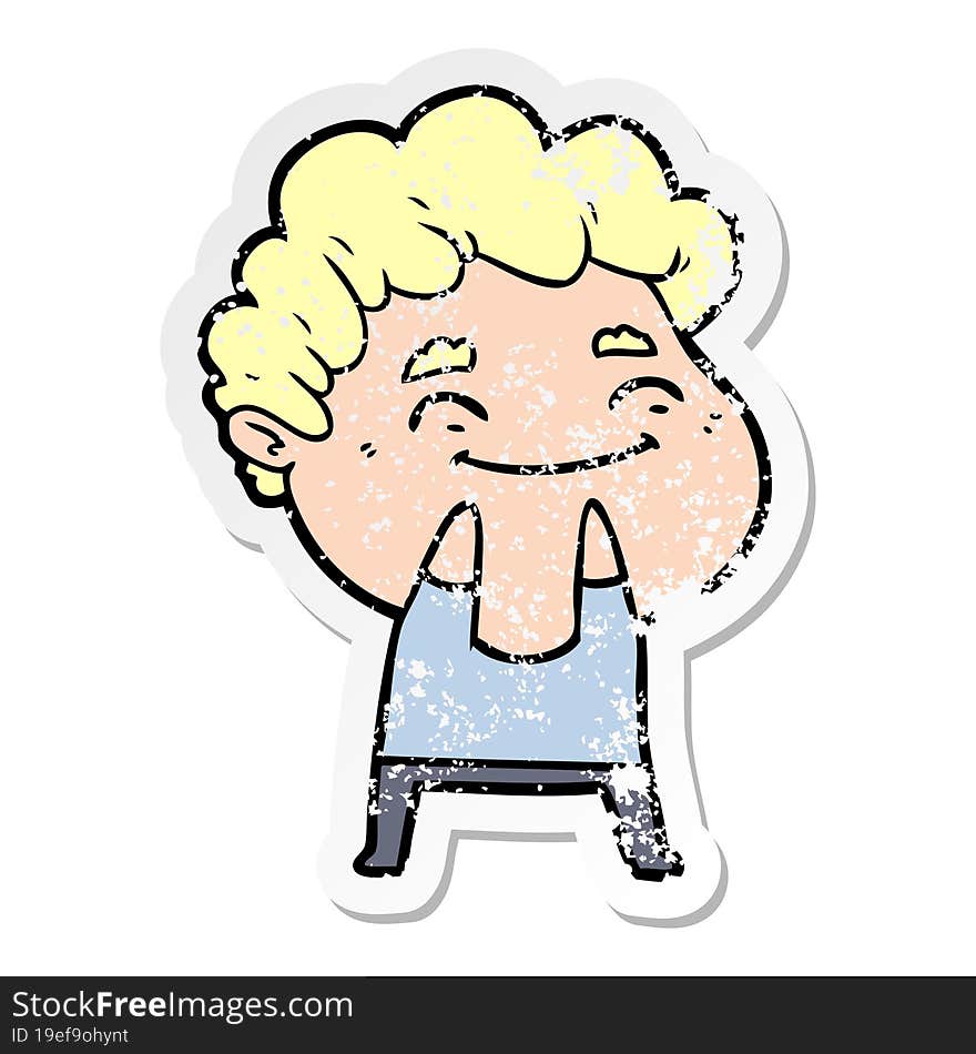 distressed sticker of a cartoon friendly man