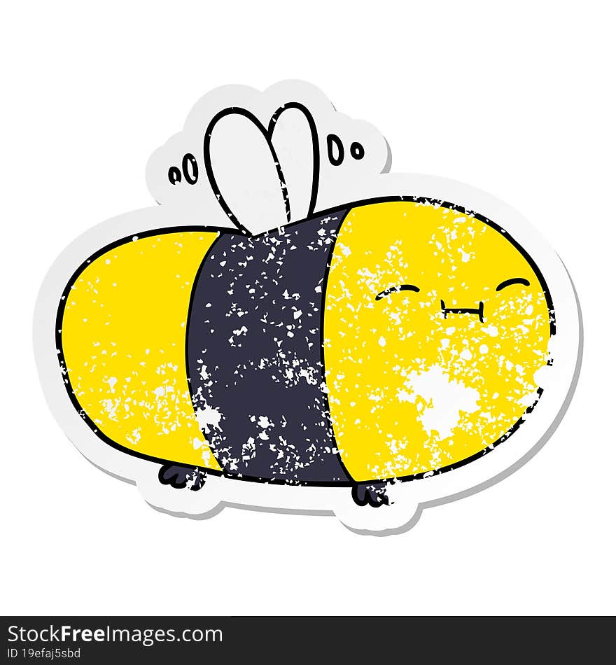 Distressed Sticker Of A Happy Cartoon Bee