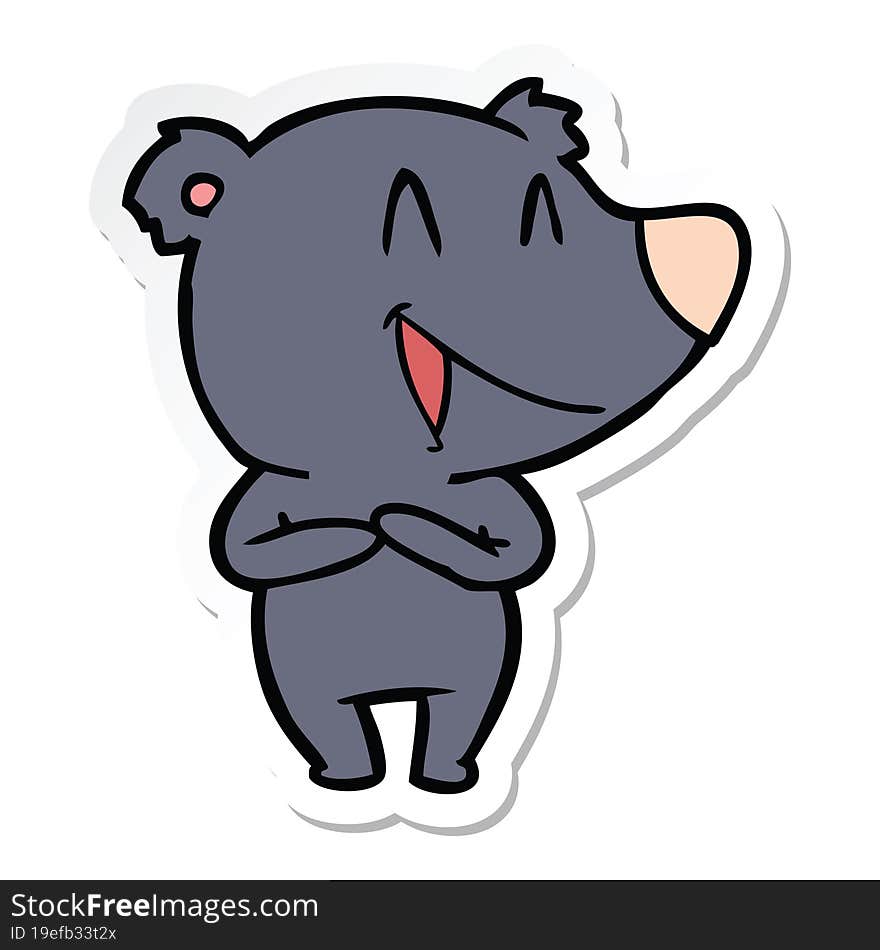 sticker of a laughing bear cartoon