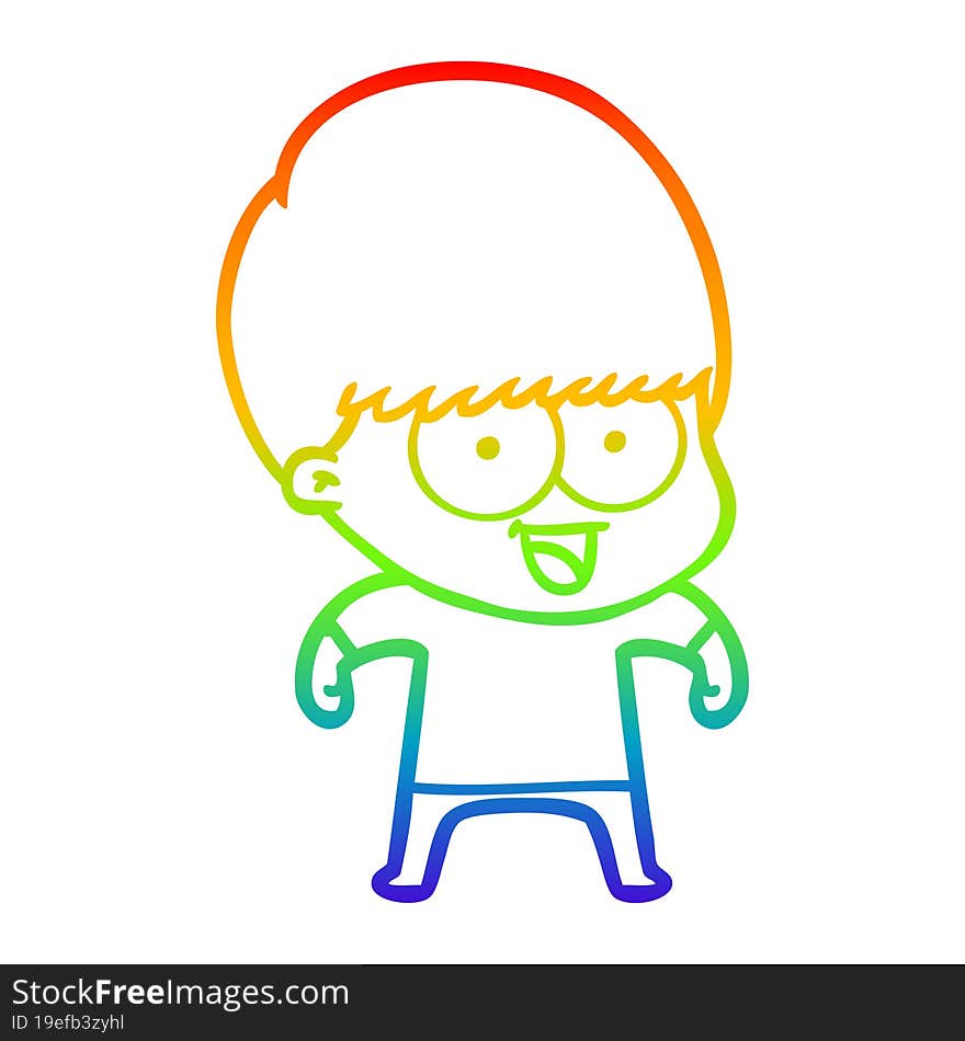 rainbow gradient line drawing of a happy cartoon boy