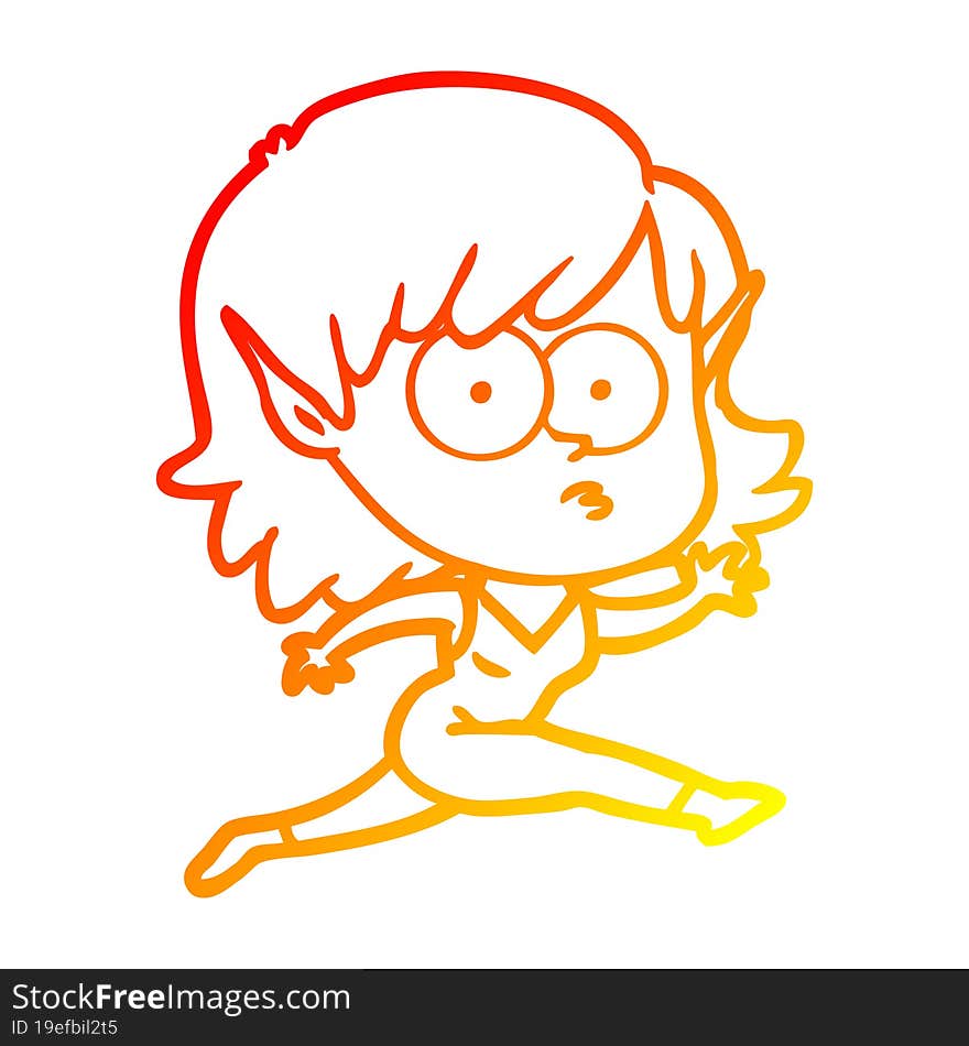 warm gradient line drawing cartoon elf girl running