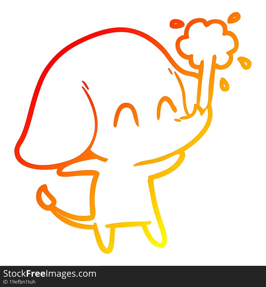 warm gradient line drawing cute cartoon elephant spouting water