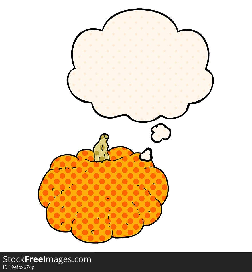 Cartoon Pumpkin And Thought Bubble In Comic Book Style