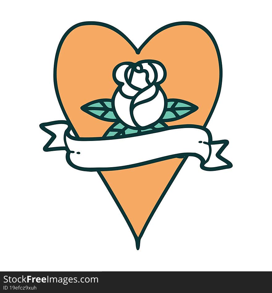 Tattoo Style Icon Of A Heart Rose And Banner