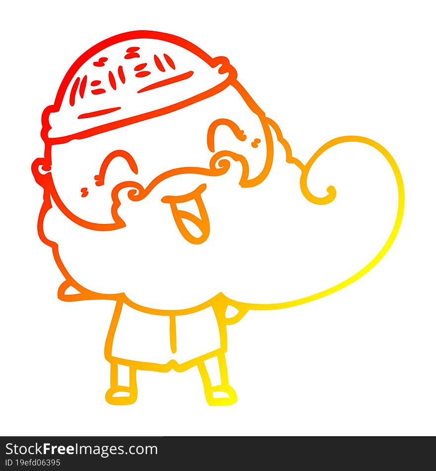 warm gradient line drawing happy man with beard and winter hat