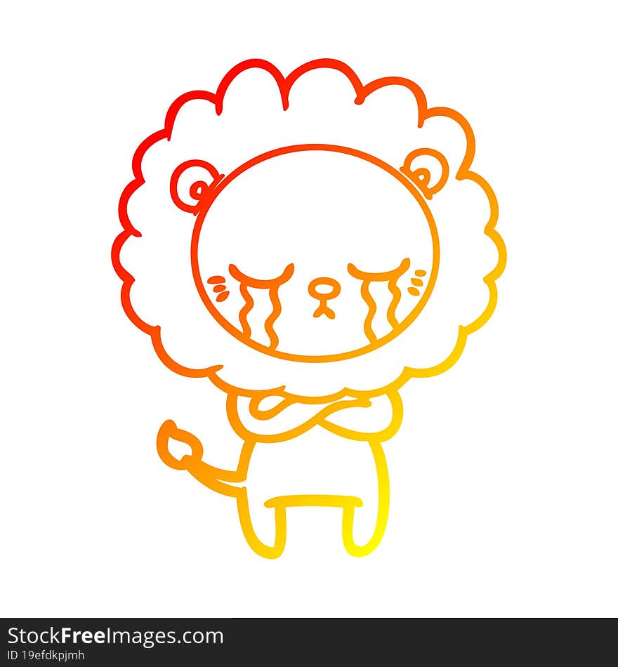 warm gradient line drawing crying cartoon lion