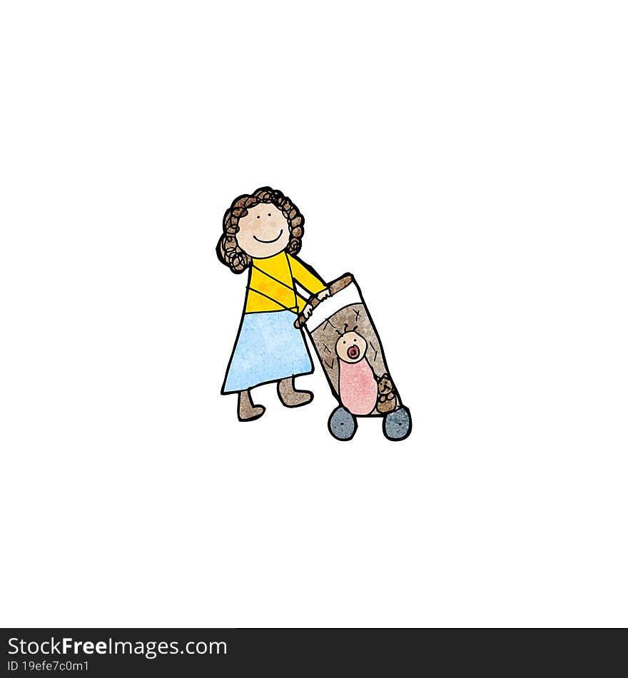 child\'s drawing of a mom pushing pram