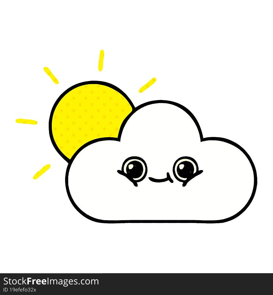 comic book style cartoon of a sun and cloud