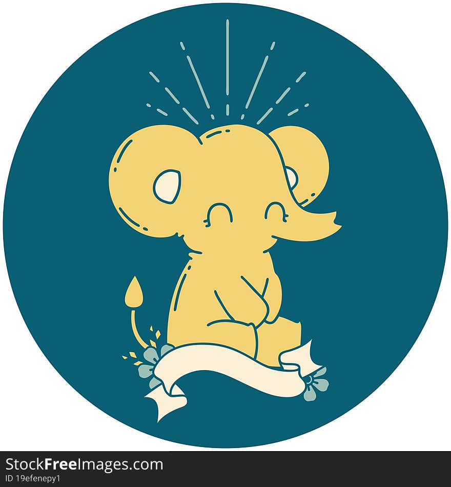 icon of tattoo style cute elephant