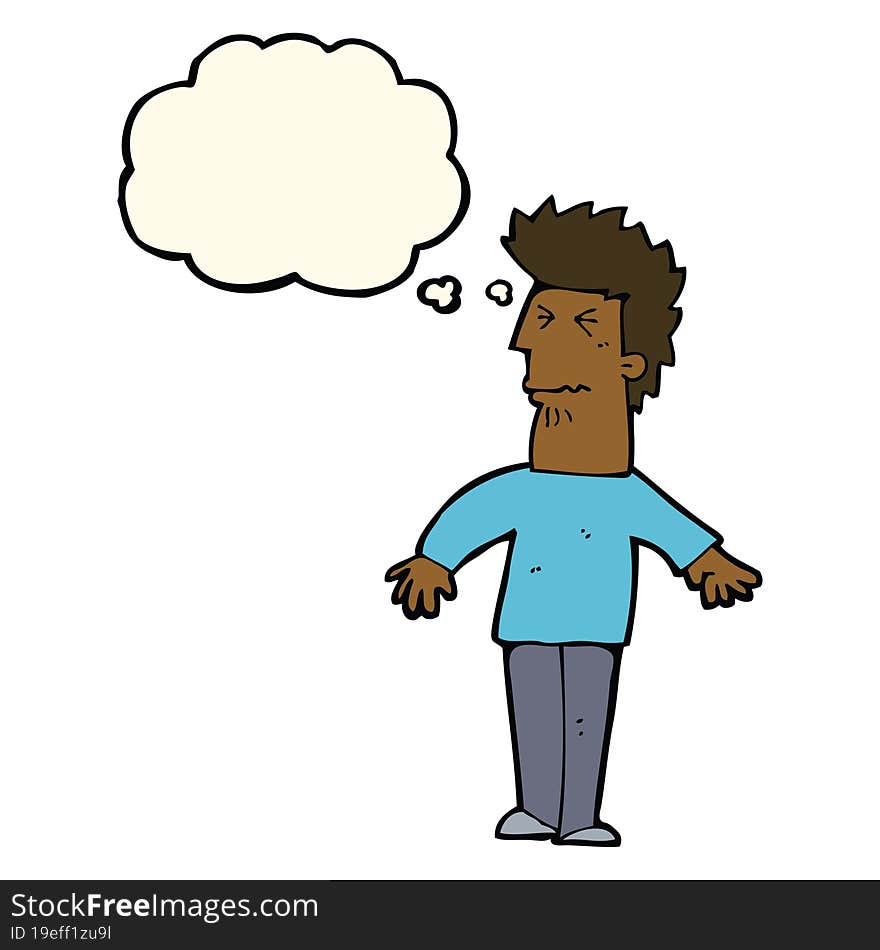 cartoon stressed man with thought bubble