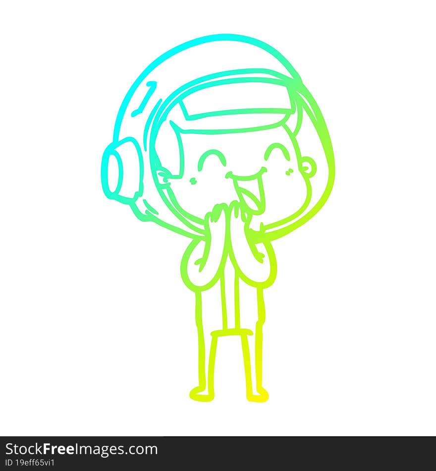 Cold Gradient Line Drawing Happy Cartoon Astronaut