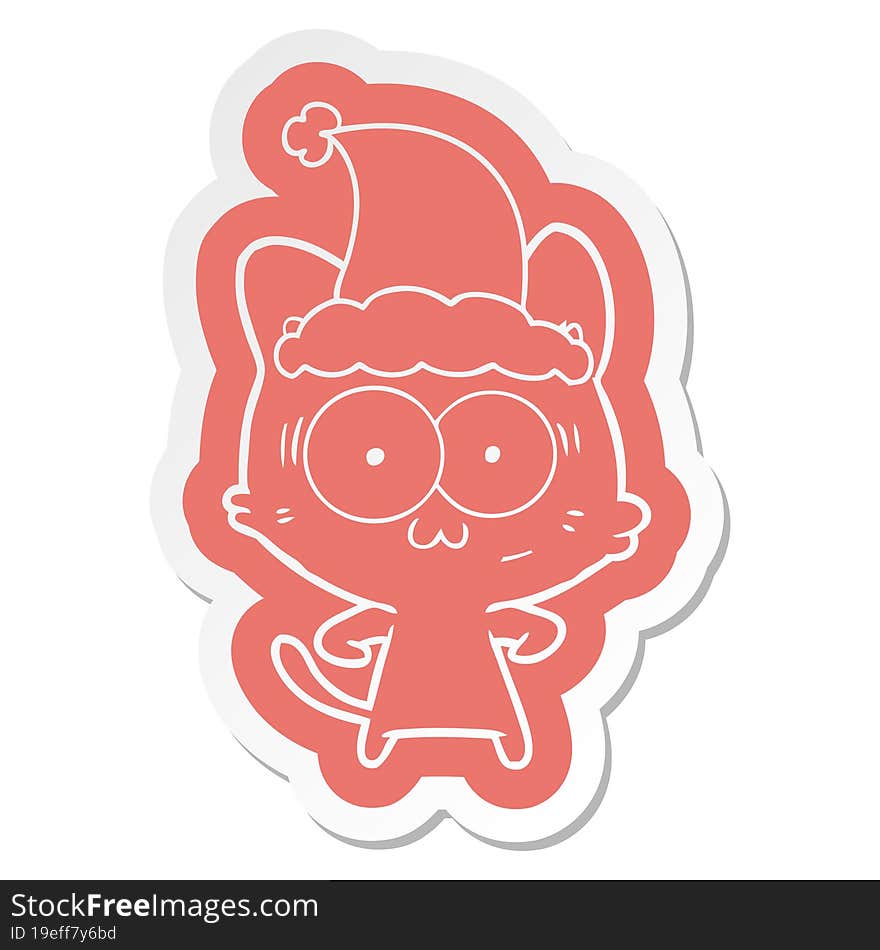 Cartoon  Sticker Of A Surprised Cat Wearing Santa Hat